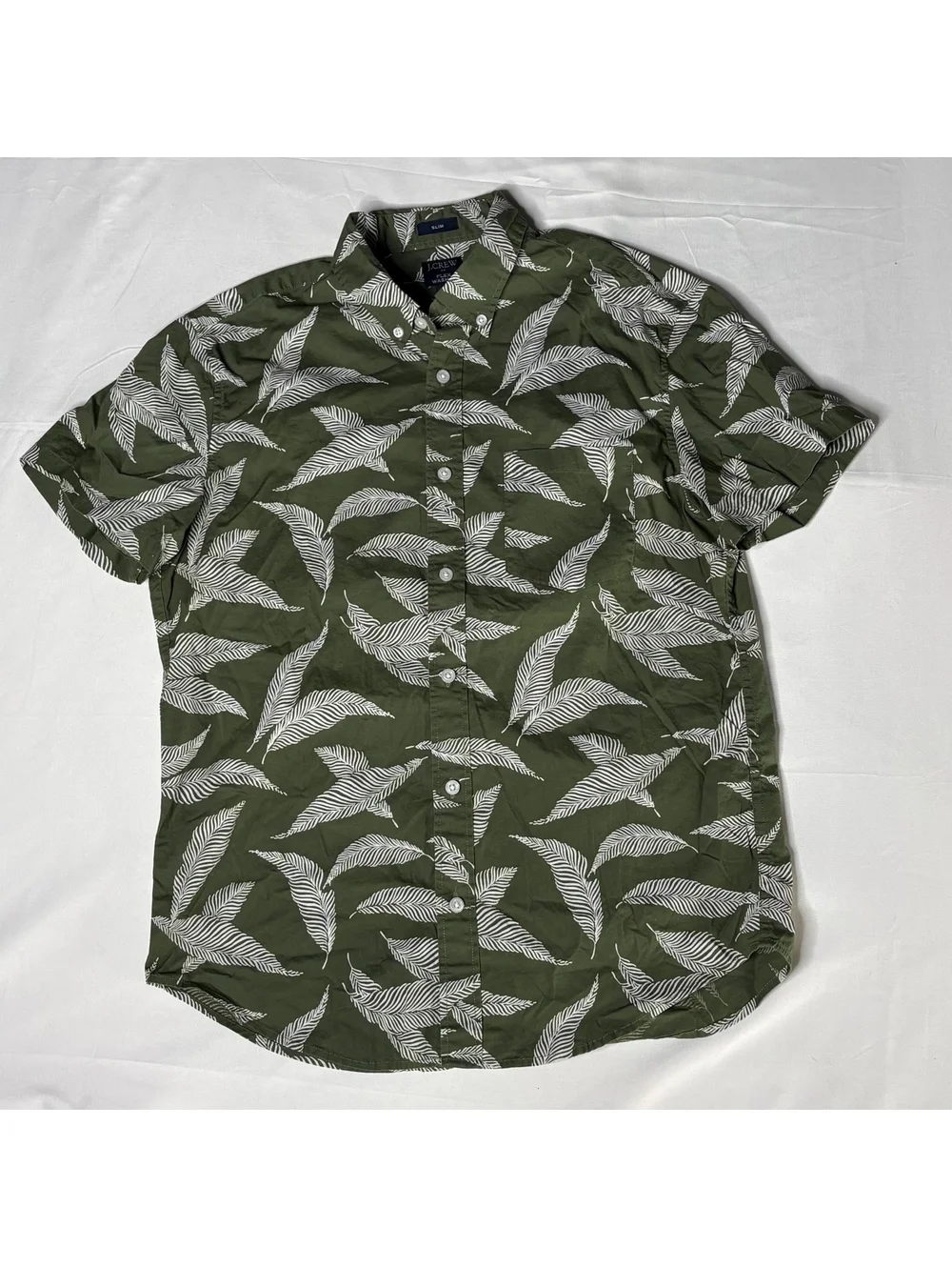 J.Crew Flex Washed Slim Fit Green Leaf Print Button-Up Shirt